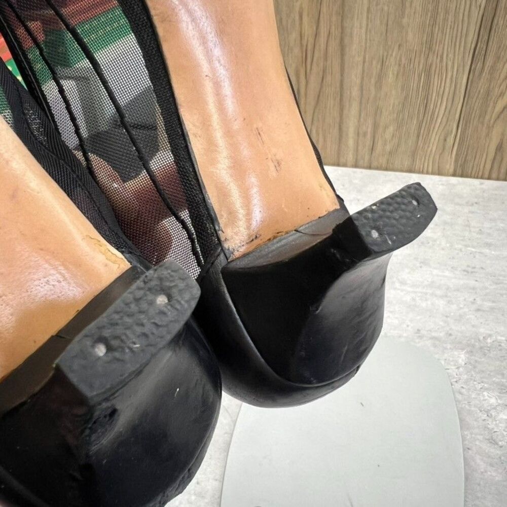 Vintage Classic Sheer Mesh Kitten Heel Black Square Toe Pumps Womens US 9 - Picture 10 of 16